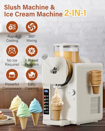 Slush Machine & Ice Cream Maker Machine 2 (75OZ 2-IN-1 - White)