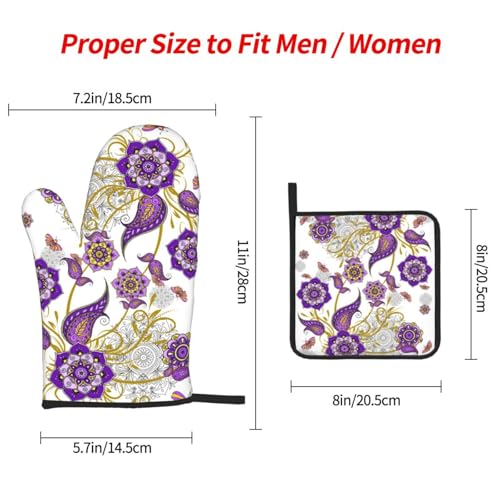 Purple Flower Oven Mitts and Pot Holders Sets of 3 Kitchen Decor (3 Count)