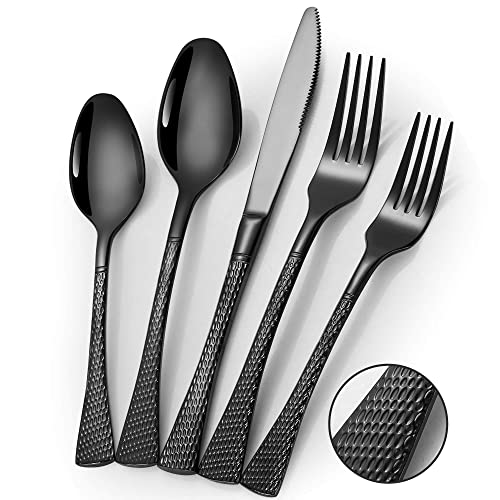 Hammered Black Silverware Set (Black / 20 Pieces Set)