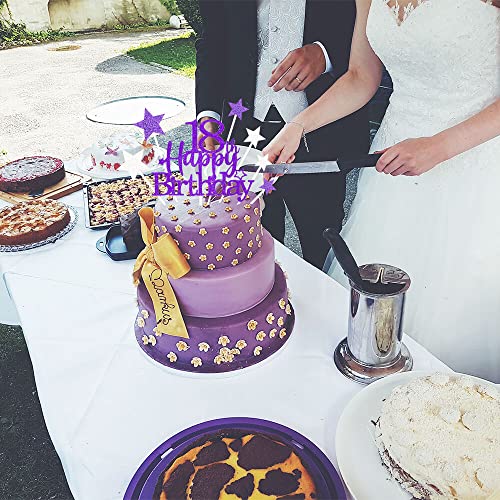 Purple Silver 18th Birthday Cake Topper with Glittery Stars (7 Count)