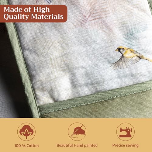 Double Oven Mitts 100% Cotton Double Oven Glove (070 - Flying Birds / 7" x 35" (Double Oven Mitt))