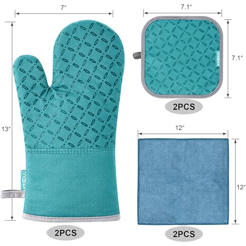 Oven Mitts and Pot Holders 6pcs Set (Lake Blue)