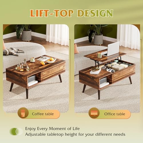 Lift Top Coffee Table with Hidden Storage (Aged Brown / 39")