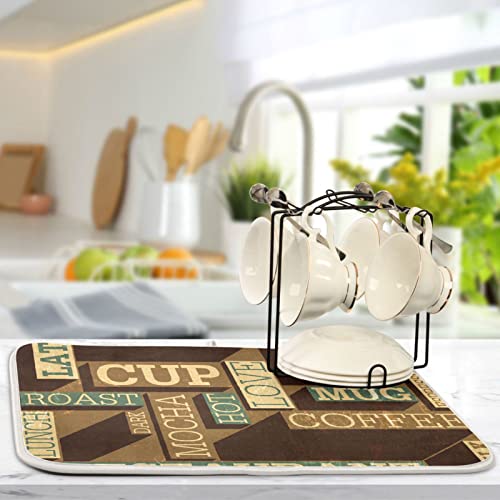 Super Absorbent Dish Drying Mat (Coffee Themed Seamless Retro / 18" x 24")