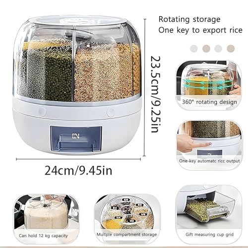 Rotating Grain Storage Bin 6 Grids Rice Container One (Small)
