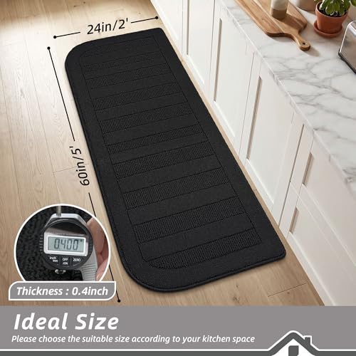 24x60 in Kitchen Rugs Non Slip Washable Kitchen Runner Rug (2' x 5' (Semicircular) / Black)