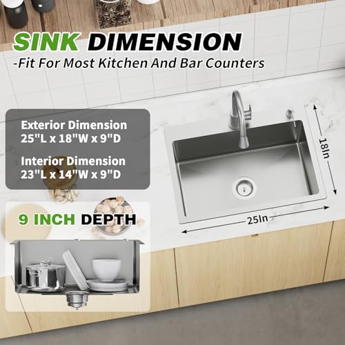 25x18In Drop In Kitchen And Bar Sink (25x18 Stainless)