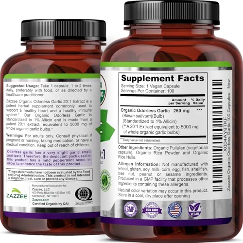 USDA Organic Odorless Garlic 20 (100 Count)