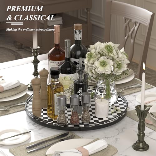 18 Inch Black and White Checkerboard Lazy Susan Decorative Tray (Black & White / 18 inches)