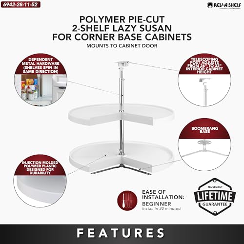 2 Tier Pie Cut Plastic Lazy Susan for Corner Base Cabinets (White / 28" W)