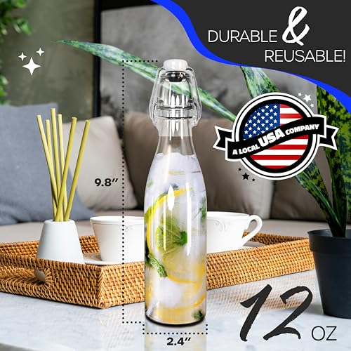 12 Oz Swing Top Glass Bottles with Airtight Lid 12 Pack Bundle (12 Pack - Round)