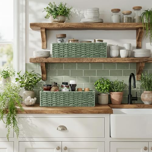 Wicker Toilet Paper Basket for Sage Green Bathroom Decor (Sage Green / 15 ¾"L x 6 ½"W x 4 ¼"H)