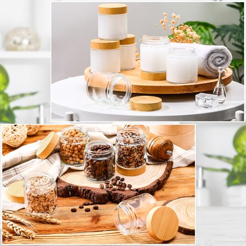 36 Pcs 4 oz Glass Jars with Lids Empty Small Glass Containers and Inner Liners Reusable Cosmetic Jars Round Airtight Bottles with Plastic Woodgrain Lids for Travel