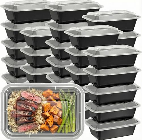50 Pack (100-Piece) - 24oz Meal Prep Containers Salad & Snack Storage for Lunch | BPA Free & Leakproof Food Containers | To Go Take Out Plastic Bento Box | Microwave, Freezer, Dishwasher Safe (24 oz)
