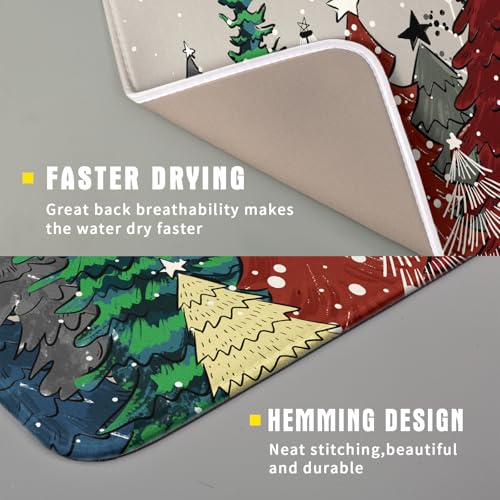 Christmas Trees Dish Drying Mat Winter Holiday Kitchen Dishes Pad 16x18 Inch Absorbent Reversible Fast Dry Draining Rack Pad for Countertop (Christmas Snow Trees / 16" x 18")