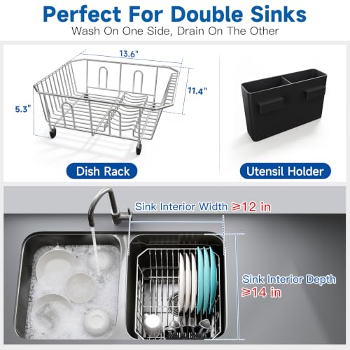 in Sink Dish Drying Rack (Silver / For 12"W x 14"D Double Sink Bottom)