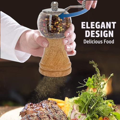 Wooden Salt and Pepper Grinder Set Manual Hand Cranked Salt & Pepper Mill (Burlywood 2pcs-5in)