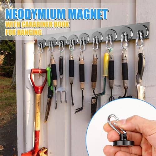 200Lbs Magnetic Carabiner Hooks 2Pcs Strong Magnetic Hooks Heavy Duty (200lb-2P Black)