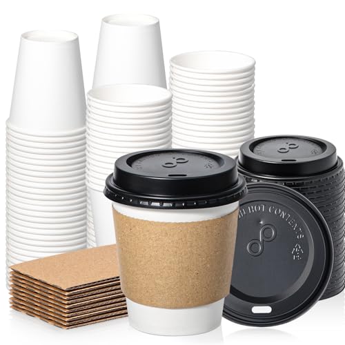 50 Pack 10 oz Disposable Coffee Cups with Lids (10 oz)