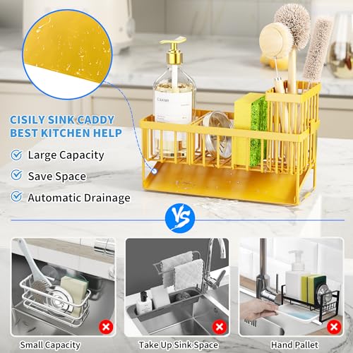 Lemon Yellow Sink Caddy Organzier with High Brush Holder (Yellow / 9.25 inches)