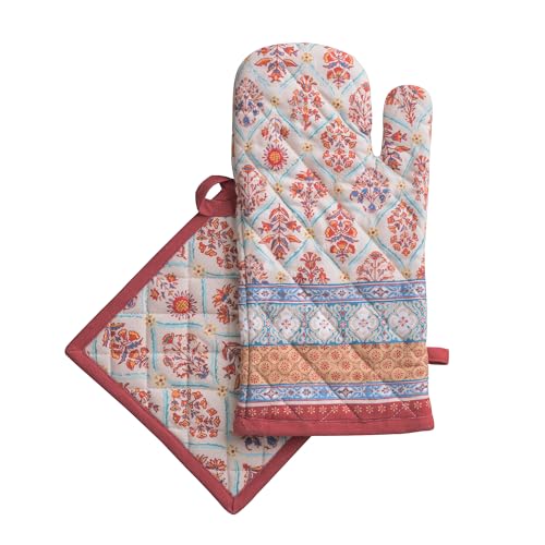 100% Cotton Oven Mitt & Pot Holder Set (025 - Romane / 7.5" x 13" & 8" x 8" (Oven Mitt & Pot Holder))