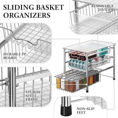 Stackable 3 Tier Sliding Basket Organizer Drawer (3-tier / Chrome)