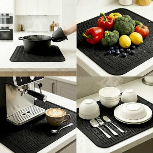 Silicone Dish Drying Mat for Multiple Usage (Black / 18"L x 16"W)