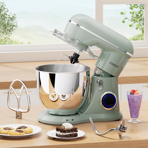 3-IN-1 Electric Stand Mixer, 6.5QT Bowl 660W 10-Speed Kitchen Mixer, Household Food Mixers include Dough Hook, Beater and Whisk, Bread Cake Mixer for Baking and Most Home Cooks, Green (Green)