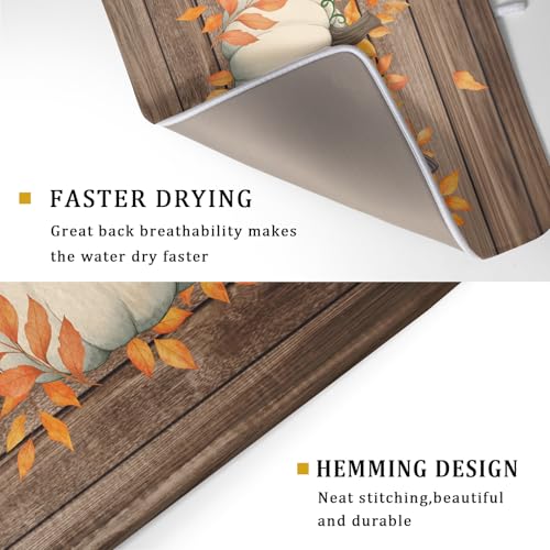 Autumn Pumpkin Dish Drying Mat Rustic Wood Dish Drainer Mats Fast Dry Microfiber Reversible Dish Drying Pad Kitchen Decoration 18x24 inch (Pumpkin Wood / 18" x 24")