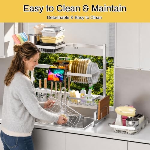 Luxurious 304 Stainless Steel Over Sink Dish Drying Rack (Silver / 26.3"- 37.4"L x 11.8"W x 33.5" - 37.4"H)