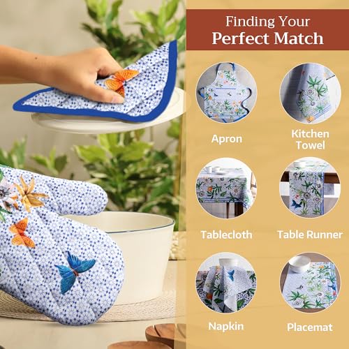 100% Cotton Oven Mitt & Pot Holder Set (087 - Passiflora / 7.5" x 13" & 8" x 8" (Oven Mitt & Pot Holder))