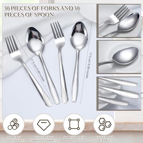 100 Pieces Forks and Spoons Silverware Set Stainless Steel Dinner