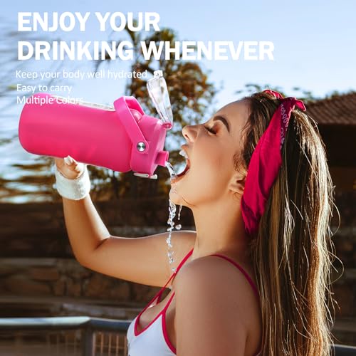 42oz Glass Water Bottles with Straw (Rose red / 42 Ounces)