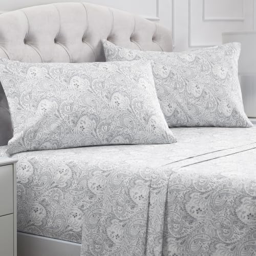 Iconic 4 Piece Microfiber Sheet Set (7394 Paisley Gray / Queen)
