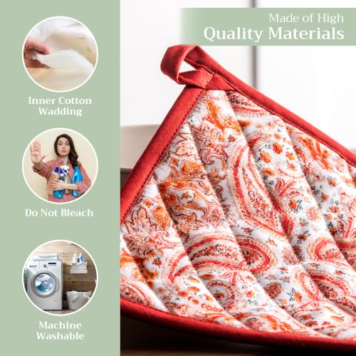 Pot Holders 100% Cotton Potholders (055 - Orient / 8" x 8" (Pot Holder Pack of 2))