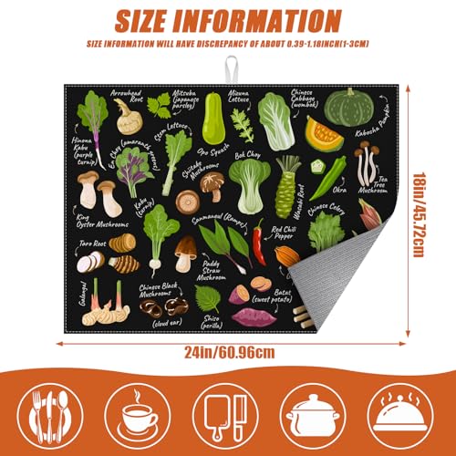 Vegetables Dish Drying Mat for Kitchen Counter Microfiber Absorbent Dish Kitchen Drying Mat Draining Reusable Washable for Dishes
