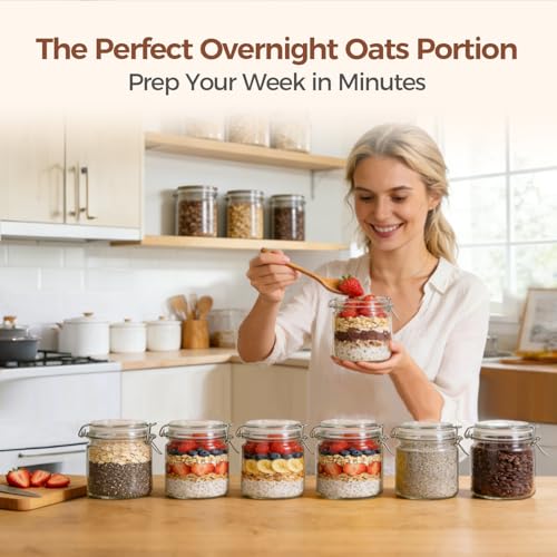 17 oz Overnight Oats Containers with Lids 6 Pack Wide Mouth (17 fl oz x 6 - Wide Mouth)