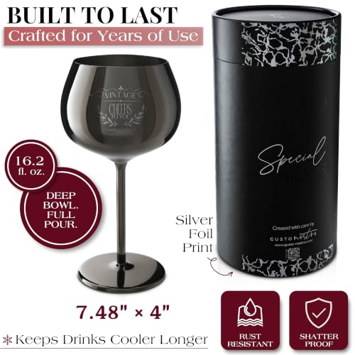 Cheers to You Birthday Wine Glass with Engraved Vintage Quote (All Ages Birthday / Black)