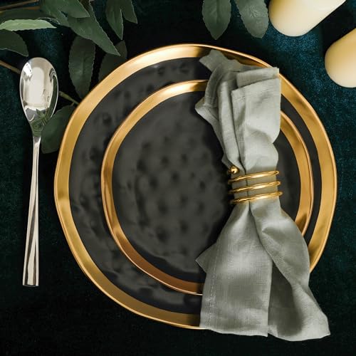 Florian Modern Porcelain 16 Piece Dinnerware Set (16-Pieces Service for 4 / Black with Gold Rim)