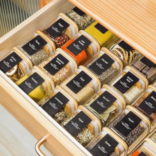 Square Glass Spice Jars with Labels 4 oz 16 Pack with Bamboo Lids (16 Count)