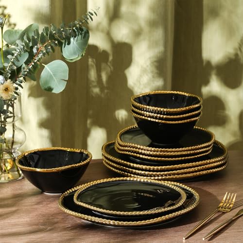 Christian Siriano Akoya Porcelain Dinnerware Set (Black / 24-Piece - Service for 8)