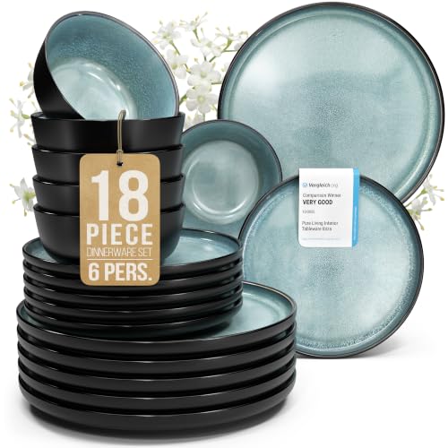 18 Piece Stoneware Dinnerware Set for 6 (Dark / Petrol / Set for 6 (18pcs))