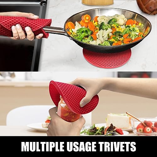 Silicone Oven Mitts and Pot Holders Sets (Red)