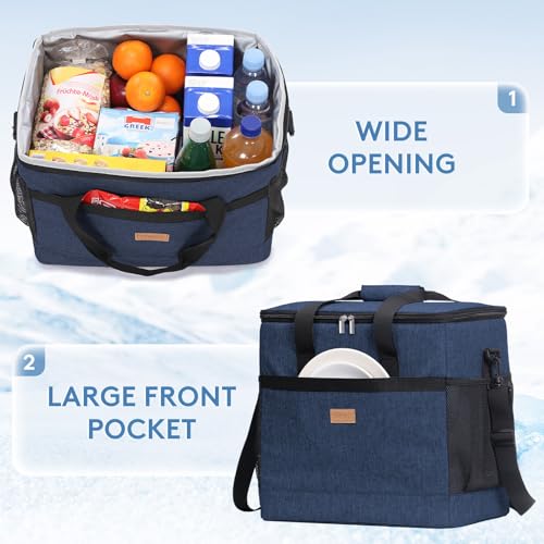 Cooler Bag 60 Cans Collapsible and Insulated Large Lunch Bag Leakproof Soft Cooler Portable for Camping (60-Can(40L) / Dark Blue)
