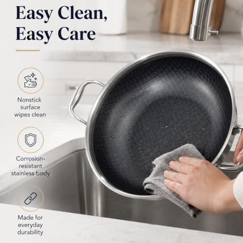 14 Inch Stainless Steel Nonstick Wok Pan with Lid 6Qt Pot (14 Inch/Double Handle)