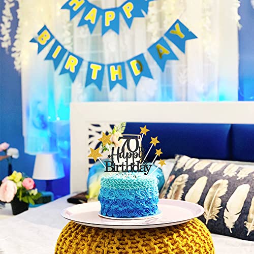 Black Gold 70th Birthday Cake Topper with Glittery Stars (7 Count)