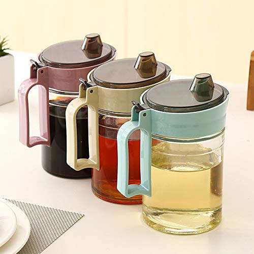 Oil Dispenser Vinegar Dispenser Maple Syrup Dispenser Glass Bottle Cruet No Drip Plastic Bottle Spout with Protective Cap drip Free Pour spout restarant 22Oz (Beige-650ml)