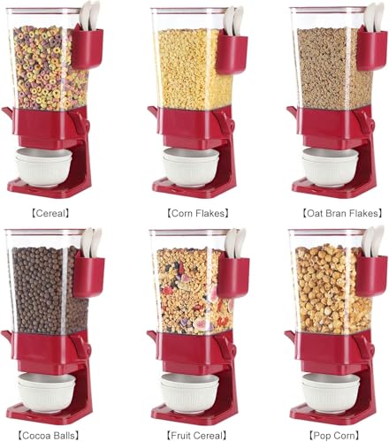 Cereal Dispenser Countertop Red 2 Pack with Creal Bowls Spoons Cutlery Box (Red - 2pack)