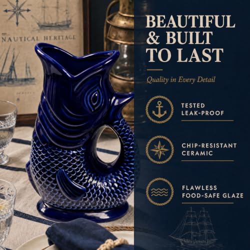 Fish Jug 50 fl oz Ceramic Pitcher (Duck Egg)
