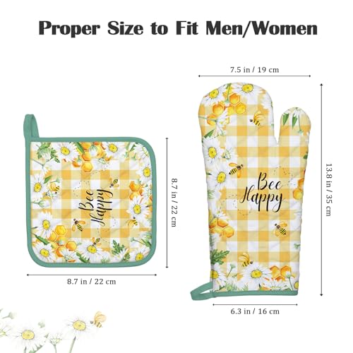 Bee Daisy Oven Mitts and Pot Holders Set (Bee Daisy / Oven Mitt x2 & Pot Holder x2)